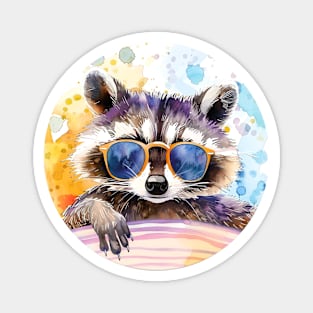 Summertime Raccoon in sunglasses Watercolor Magnet