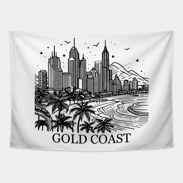 gold coast australia city simple line art illustration Tapestry by art poo