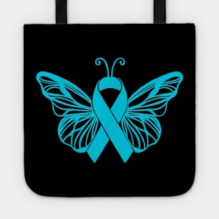 Awareness Ribbon Butterfly Light Blue Tote