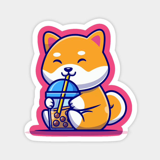 Cute Shiba Inu Dog Drink Milk Tea Boba Cartoon Magnet by Catalyst Labs