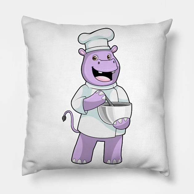 Hippo as Chef with Bowl Pillow by Markus Schnabel