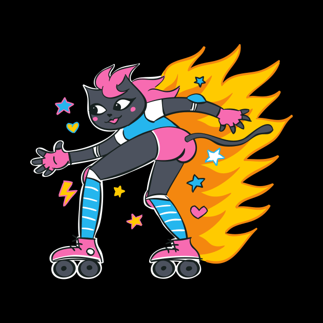 Cool Roller Skating Cat in Retro Style by Marina BH