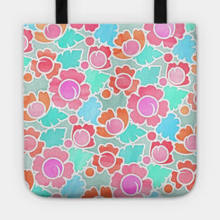 Pastel Tropical Floral Pattern Design with watercolor texture Tote