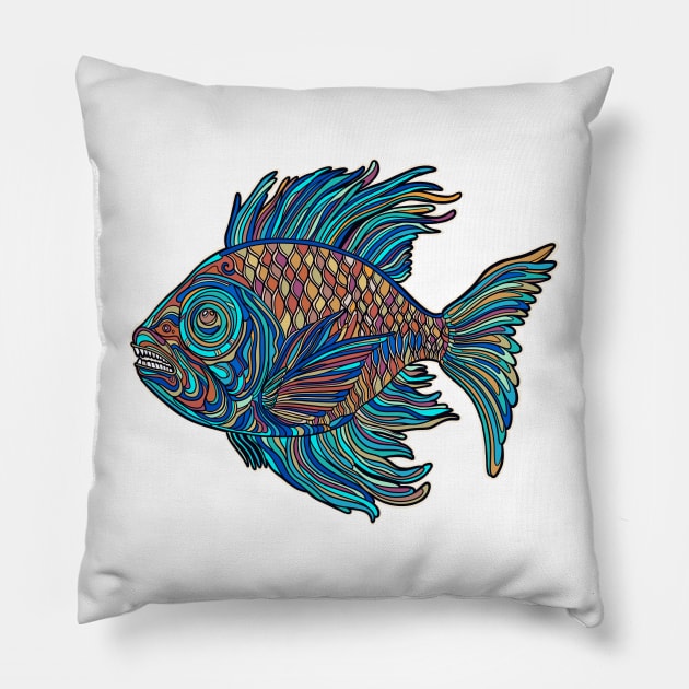 Light blue colorful fish drawing Pillow by DaveDanchuk