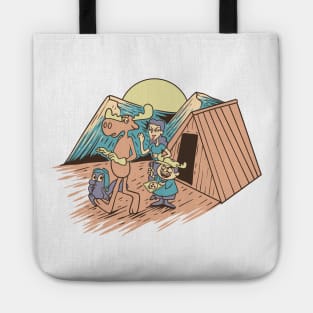 Scared Rocky and bullwinkle Tote