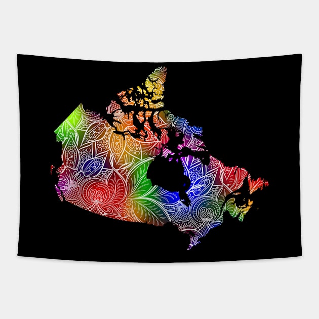 Colorful mandala art map of Canada with text in multicolor pattern Tapestry by Happy Citizen