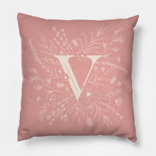 Botanical Letter V (Hibiscus Pink) Pillow