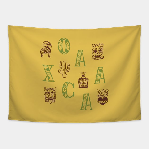 Oaxaca Alphabets - Wild Yellow Tapestry by akaneyabushita