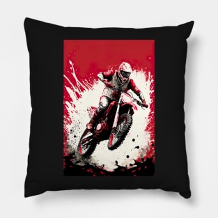 Dirt Bike With Red and Black Paint Splash Design Pillow