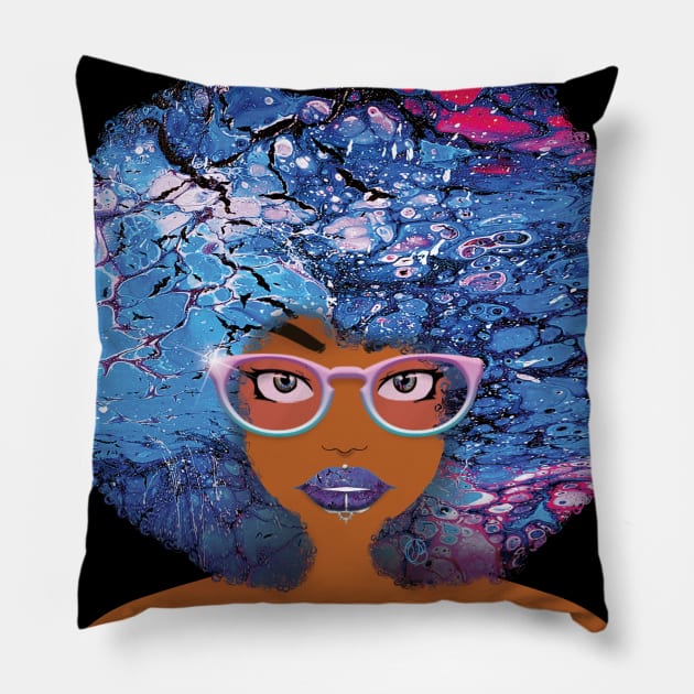 Galaxy Girl Blue Lava Afro Pillow by FinalBeatComics