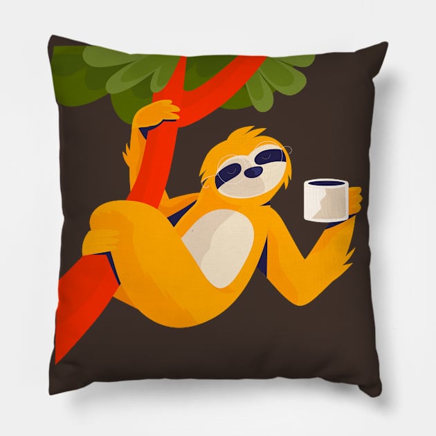 Sloth Drinking Coffee Pillow by Mako Design 