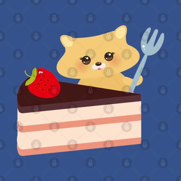 Kawaii Hamster with fork and Sweet Cake by EkaterinaP