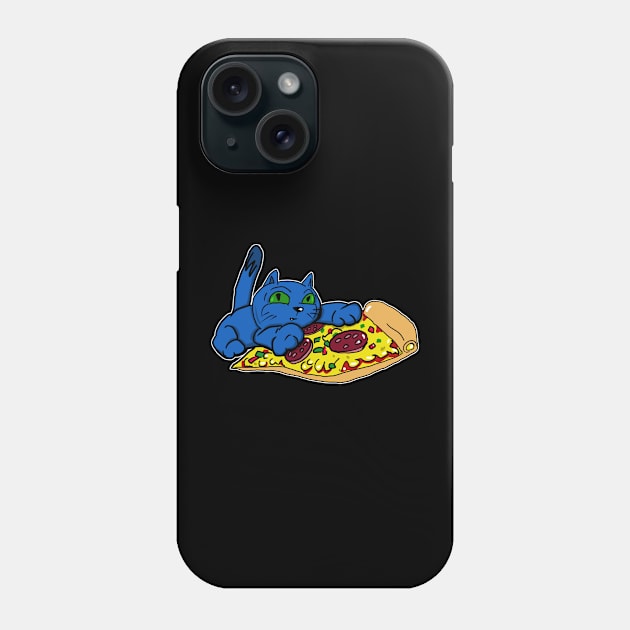 Blue Cat with Green Eyes and a Slice of Pizza Phone Case by silentrob668