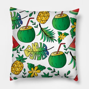 Seamless pattern with pineapple, watermelon and coconut slice. Pillow