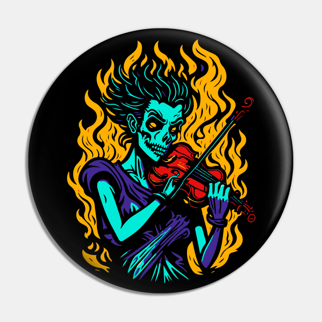 Zombie Violinist - Colorful Graphic Pin by Well3eyond