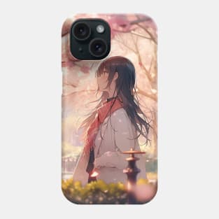 Girl in a garden full of sakura trees anime Phone Case