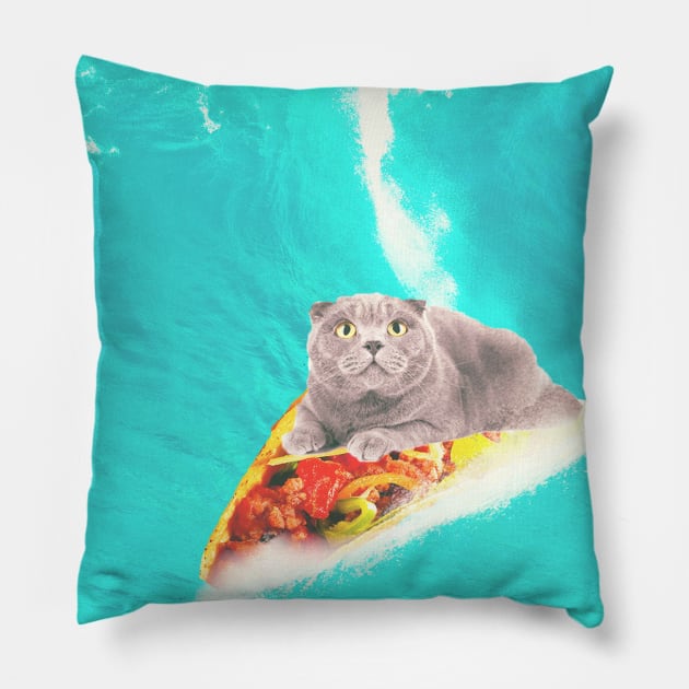 Kitty Cat Surfing Taco Pillow by Random Galaxy