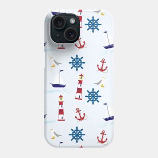 Nautical design with seagulls, anchors and lighthouses Phone Case