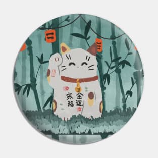 Lucky Cat/Maneki Neko in Bamboo Forest Pin