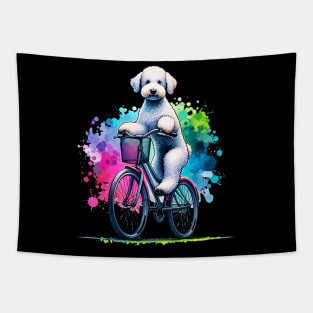 Watercolor Bedlington Terrier Biking Tapestry