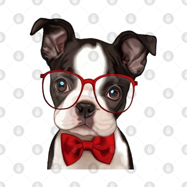 Boxer Puppy wearing Red Glasses and Bow Tie by tfortwo