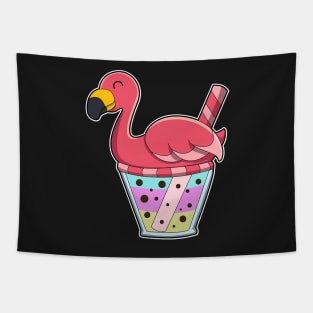 Flamingo with Mug of Juice & Drinking straw Tapestry