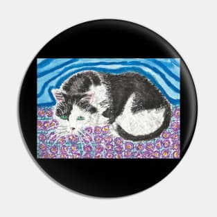 black white cat watercolor painting Pin