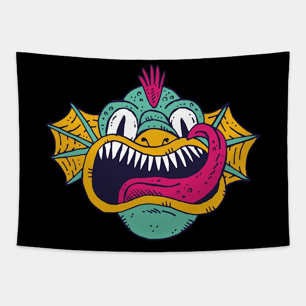 Lake monster is hungry Tapestry by rueckemashirt