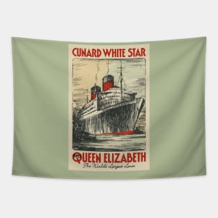 Cunard Line Ocean Liner RMS QUEEN ELIZABETH 1930s Fantasy Poster Tapestry