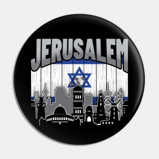 Jerusalem Israel Skyline Vintage Israeli Flag Pin