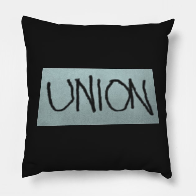 union - blue-grey Pillow by BrownWoodRobot