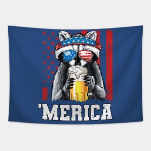 4th of July Patriotic Raccoon Merica USA Flag Drinking Team Tapestry