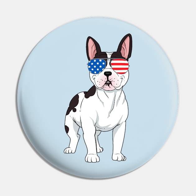 French Bulldog - Fun Frenchie in American Aviator Glasses Pin by RKP'sTees