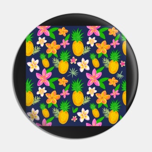 Tropical pineapple print with plumeria flowers. Pin