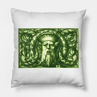 Green Man or Wild Man Renaissance Engraving Green Pillow