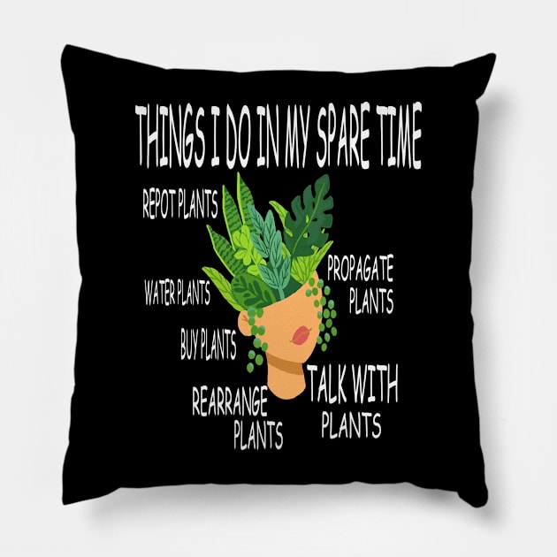 crazy plant lady head planter pot Pillow by lazykitty