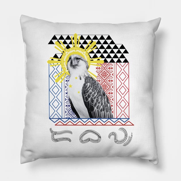 Philippine Eagle / Baybayin word Dabaw (Davao) Pillow by Pirma Pinas