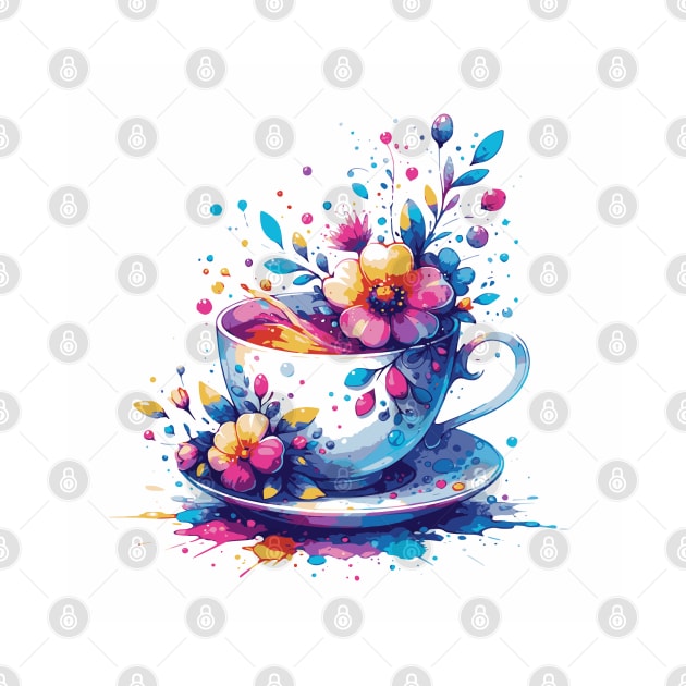 Whimsical Teacup With Flowers by get2create