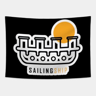 Sailing Boat Sticker logo design. Sea transportation objects icon concept. Ocean transportation ship yacht for traveling sticker vector design. Tapestry