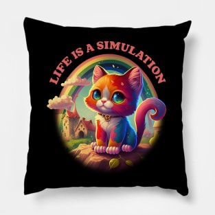 Life Is A Simulation / Nihilist Cute Kitty Design Pillow