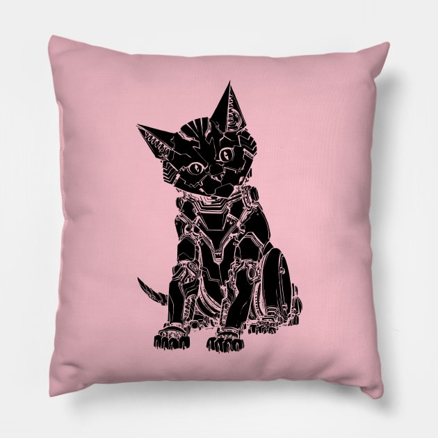 Robot Cat (black shape) Pillow by WhiskeyMech