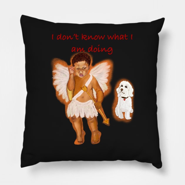 I don’t know what I am doing Cavapoo Cavoodle  Cavapoochon and the angel boy - cute cavalier King Charles spaniel Bichon frise Pillow by Artonmytee
