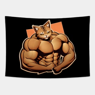 Cat Miaw Muscular Cute Gym Tapestry