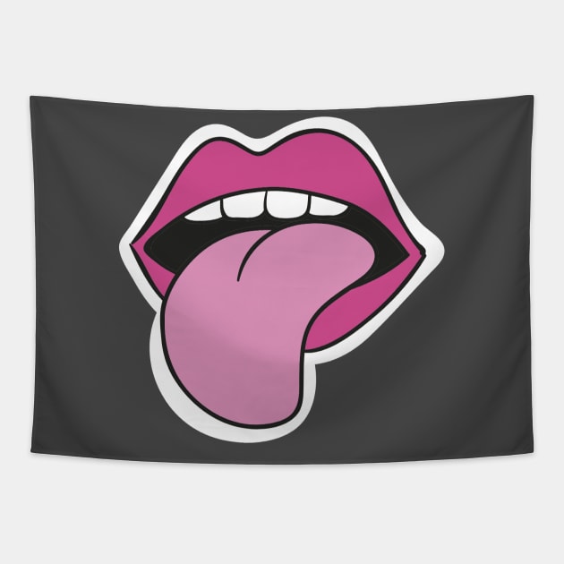 Lips Tongue Teeth Pink Lipstik Lips T-Shir Sticker Rose Modern Gift Tapestry by ivaostrogonac