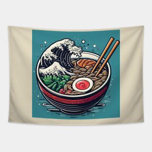 A  Classic Bowl of Ramen Have The Japanese Great Wave off Kanagawa Tapestry