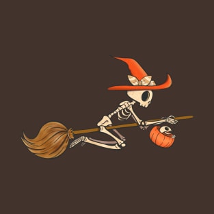 Skeleton Witch Riding A Broom T-Shirt