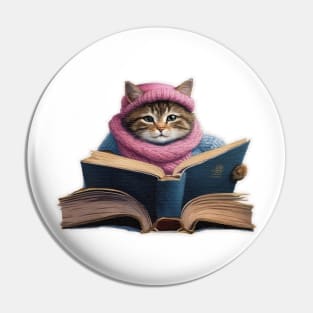 cute Cat Read A Book Pin