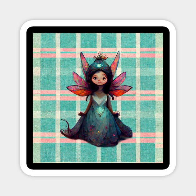 Sweet little fairy princess with wings against a plaid background. Magnet by Liana Campbell