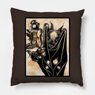 Bat with Tea - Black Outlined Version Pillow