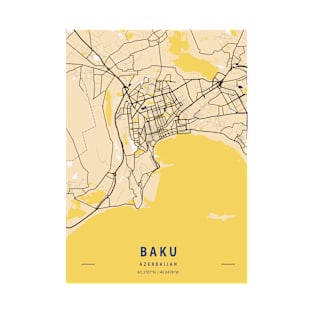 Baku - Azerbaijan Yellow City Map T-Shirt